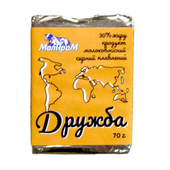 Продукт молоковмісний сирний плавлений "Дружба" 30% 70 г / 30 шт пс ТМ Козуб Регал Продукт молоковмісний сирний плавлений "Дружба" 30% 70 г / 30 шт пс ТМ Козуб Регал
