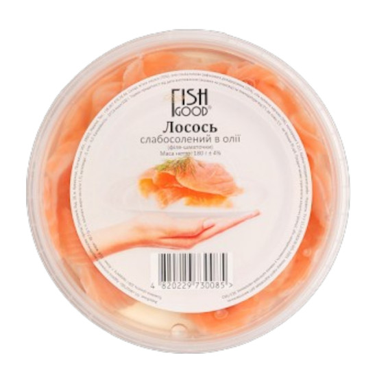 Лосось філе-шматочки в олії 0,180 ТМ FISH GOOD TM FishGood Лосось філе-шматочки в олії 0,180 ТМ FISH GOOD TM FishGood