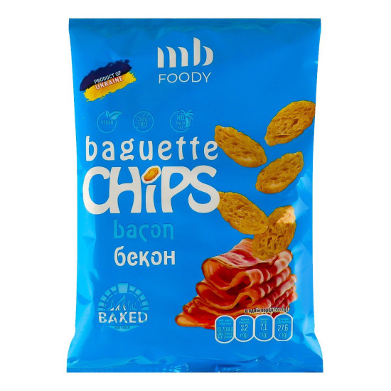 Сухарики Baguette зі смаком бекону 55 г/9 шт TM MB Foody Сухарики Baguette зі смаком бекону 55 г/9 шт TM MB Foody