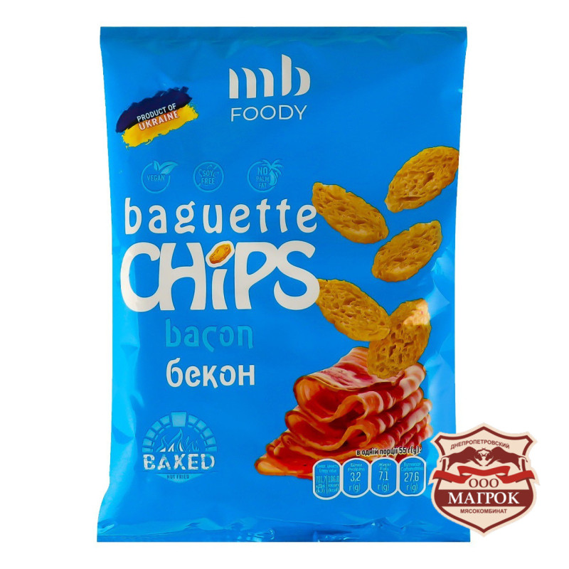 Сухарики Baguette зі смаком бекону 55 г/9 шт TM MB Foody