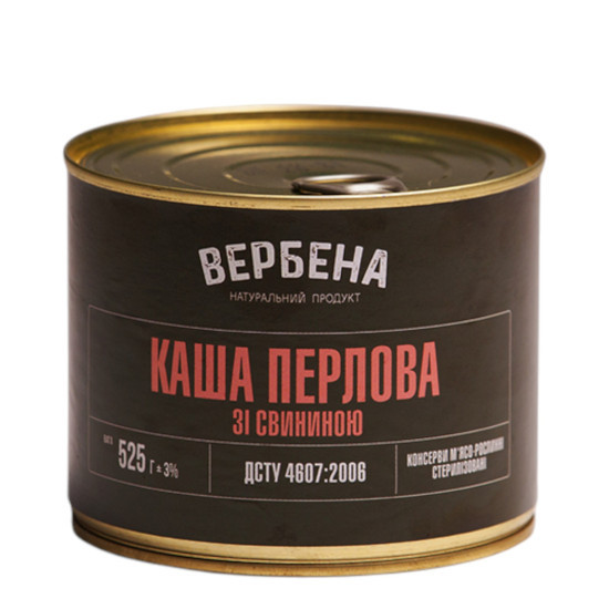 Консерва Каша перлова зі свининою 0,525 ж/б /  6 шт кт ТМ Вербена