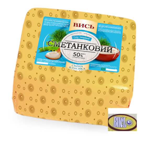 Сир твердий "Сметанковий" 50% 2 кг ст ТМ Вись квадрат Сир твердий "Сметанковий" 50% 2 кг ст ТМ Вись квадрат