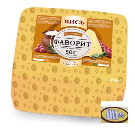Сир твердий "Фаворит" 50% 2 кг ст ТМ Вись квадрат Сир твердий "Фаворит" 50% 2 кг ст ТМ Вись квадрат