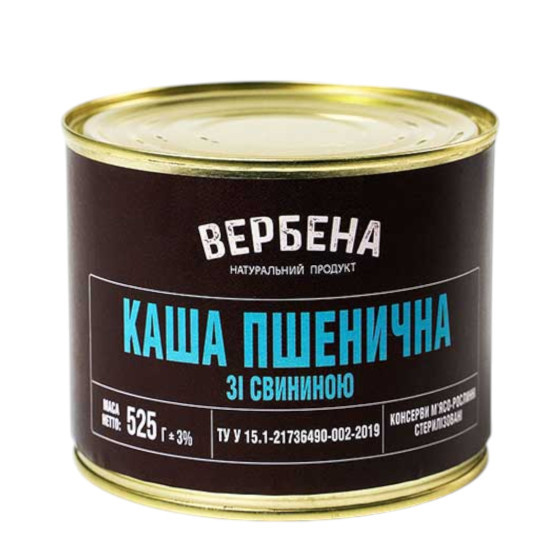 Консерва Каша пшенична зі свининою 0,525 ж/б /  6 шт кт ТМ Вербена
