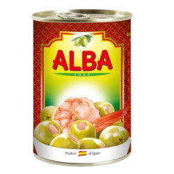 Оливки 320/360 фаршировані Креветками ж/б 300 мл / 12 шт ТМ ALBA FOOD