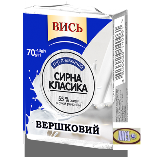 Сир плавленний Вершковий 55% пс ТМ Вись 70г / 36 шт брикет Регал Сир плавленний Вершковий 55% пс ТМ Вись 70г / 36 шт брикет Регал