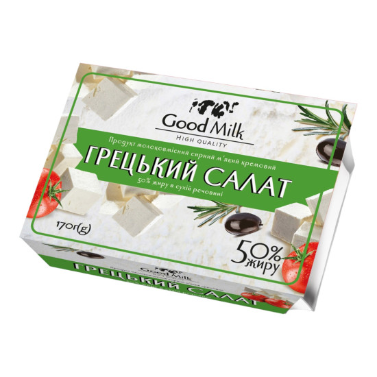 Продукт м'який кремовий "Грецький салат" 50% 170г ванночка Good Milk / 12 шт кфс ТМ "Вись" Регал Продукт м'який кремовий "Грецький салат" 50% 170г ванночка Good Milk / 12 шт кфс ТМ "Вись" Регал
