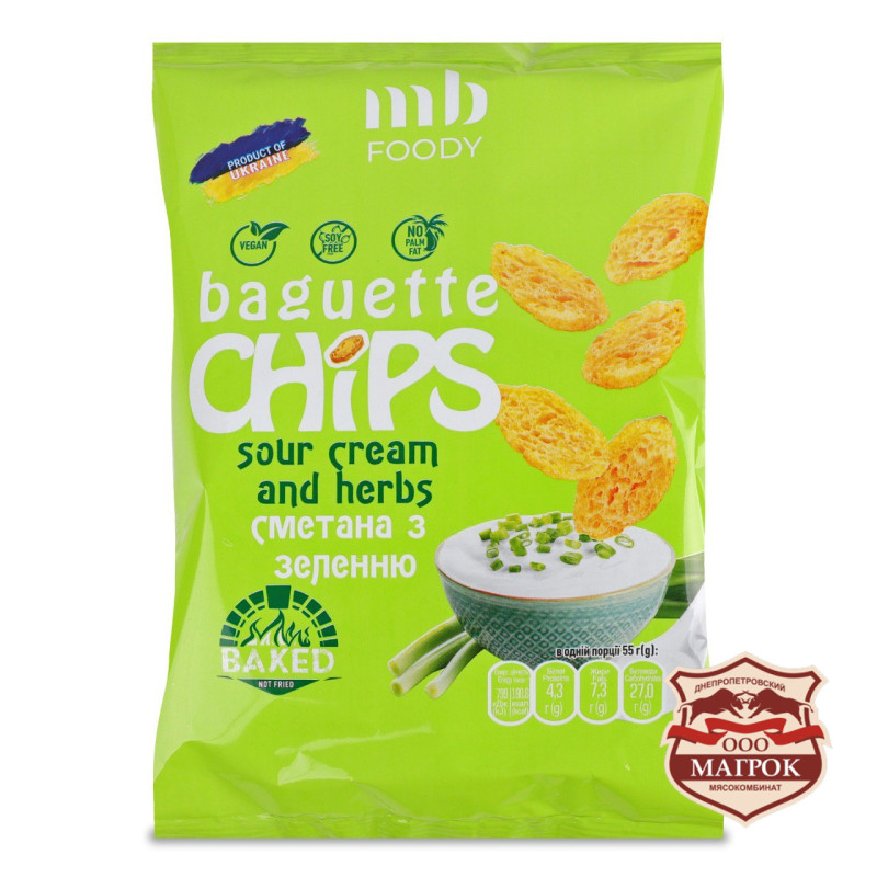 Сухарики Baguette зі смаком сметани із зеленню 55 г/9 шт TM MB Foody