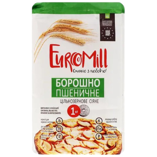 "Борошно пшеничне цільнозернове сіяне в/г 1кг / 10 шт ТМ EuroMill "Борошно пшеничне цільнозернове сіяне в/г 1кг / 10 шт ТМ EuroMill