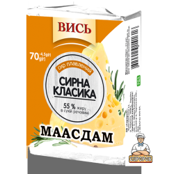 Сир плавленний Маасдам 55% пс ТМ Вись 70г / 36 шт брикет Регал