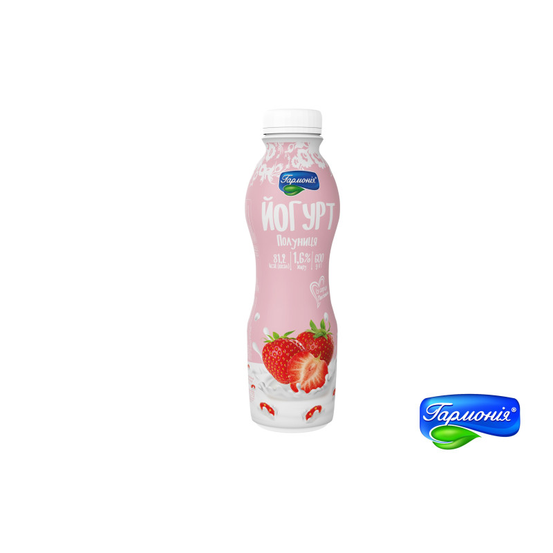 Йогурт «Полуниця» 1,6% пляшка 0,6 кг 21діб  (НОВИНКА)