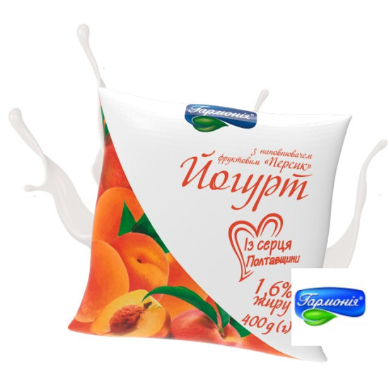 Йогурт "Персик" плівка 1,6% 0.4кг 21 доба, шт Йогурт "Персик" плівка 1,6% 0.4кг 21 доба, шт