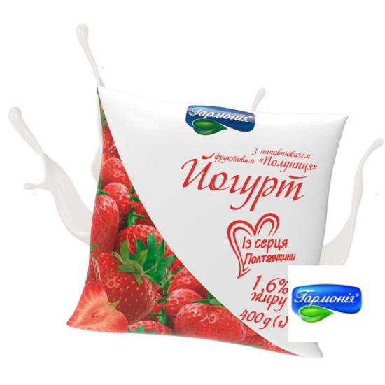 Йогурт "Полуниця" плівка 1,6% 0.4кг 21 доба, шт Йогурт "Полуниця" плівка 1,6% 0.4кг 21 доба, шт