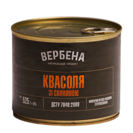 Консерва Квасоля зі свининою 0,525 ж/б /  6 шт кт ТМ Вербена