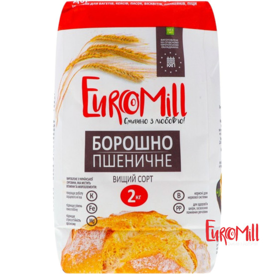 Борошно пшеничне в/г фас. 2 кг/6 шт. ТМ EuroMill Борошно пшеничне в/г фас. 2 кг/6 шт. ТМ EuroMill