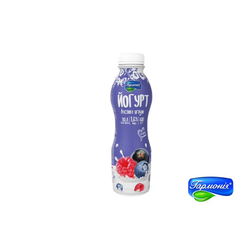 Йогурт «Лісові ягоди» 1,6% пляшка 0,6 кг 21 діб  (НОВИНКА)