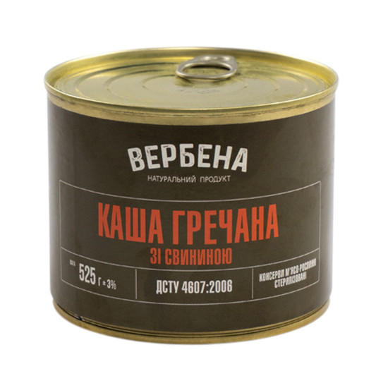 Консерва Каша гречана зі свининою 0,525 ж/б /  6 шт кт ТМ Вербена