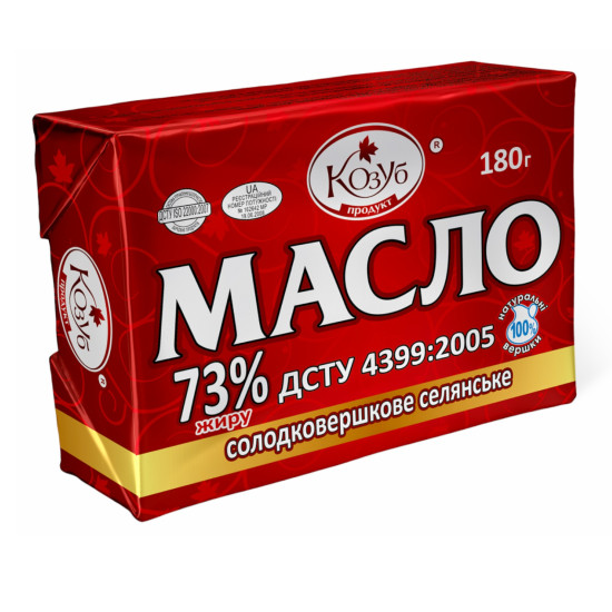 Масло солодковершкове селянське 73% жиру ДСТУ 180 г. / 20 шт ТМ Козуб Регал Масло солодковершкове селянське 73% жиру ДСТУ 180 г. / 20 шт ТМ Козуб Регал