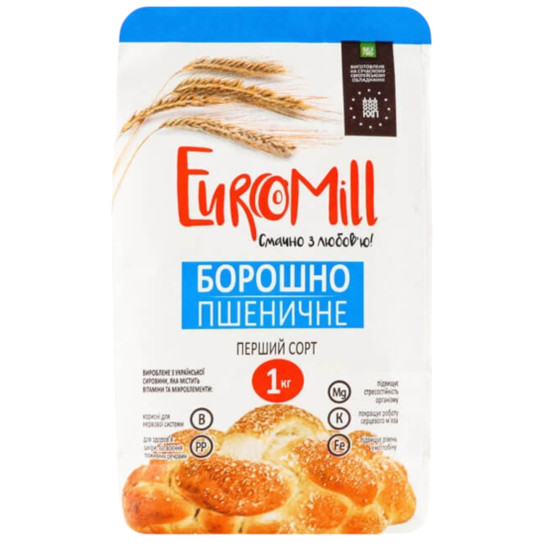 "Борошно пшеничне 1/г фас. 1 кг/10 шт. ТМ EuroMill "Борошно пшеничне 1/г фас. 1 кг/10 шт. ТМ EuroMill
