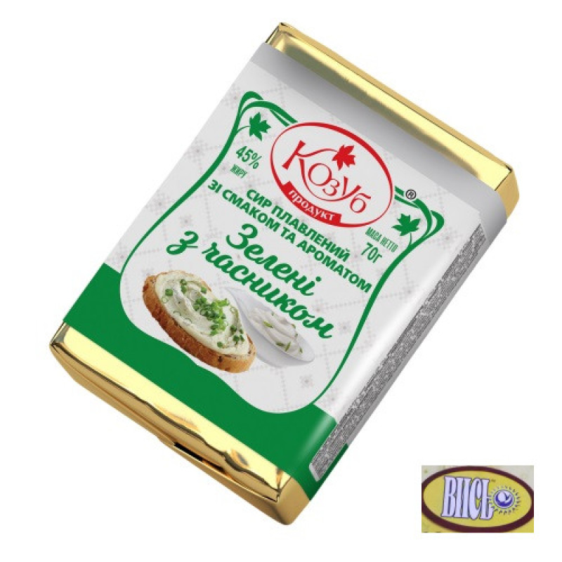 Сир плавлений зі смаком зелені та часнику 45% (еліт) 70 г / 30 шт пс ТМ Козуб Регал