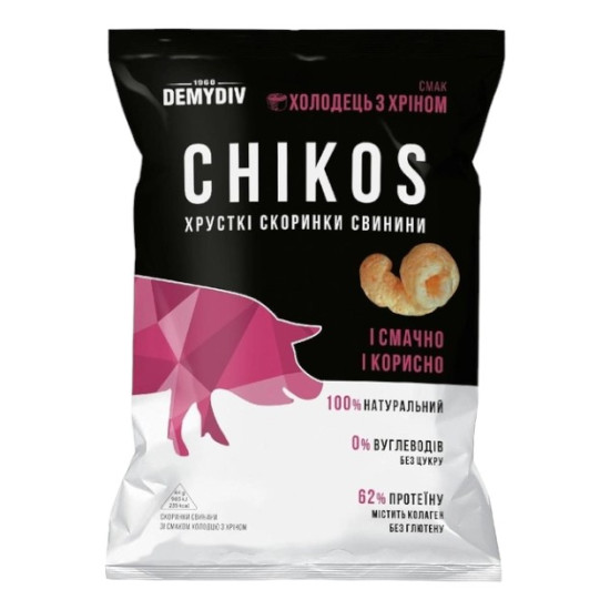 Снек скоринки свинини "CHIKOS" зі смаком холодцю з хріном 44 г / 30 шт Снек скоринки свинини "CHIKOS" зі смаком холодцю з хріном 44 г / 30 шт