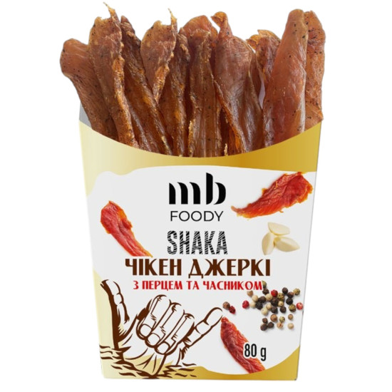 Чікен Джерки з перцем та часником 80 г/12 шт TM MB Foody Чікен Джерки з перцем та часником 80 г/12 шт TM MB Foody