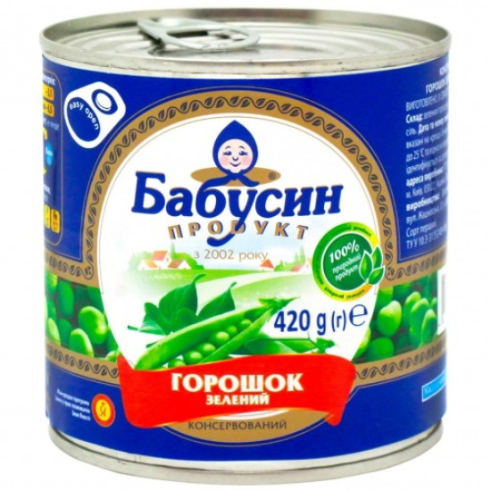 Горошок консервований ж/б 420 г / 12 шт кт ТМ Бабусин продукт Горошок консервований ж/б 420 г / 12 шт кт ТМ Бабусин продукт