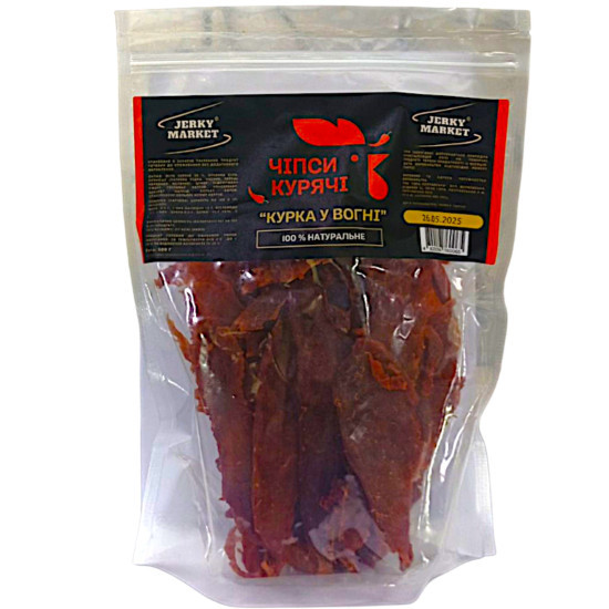 Чіпси курячі Курка у вогні ZIP-пакет ТМ JERKY MARKET 0,5кг / 3кг Чіпси курячі Курка у вогні ZIP-пакет ТМ JERKY MARKET 0,5кг / 3кг