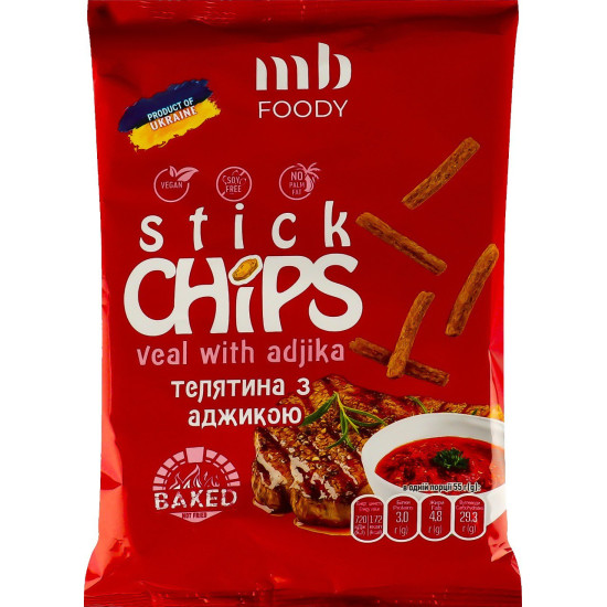 Сухарики Stick зі смаком телятини з аджикою 55 г/9 шт TM MB Foody Сухарики Stick зі смаком телятини з аджикою 55 г/9 шт TM MB Foody