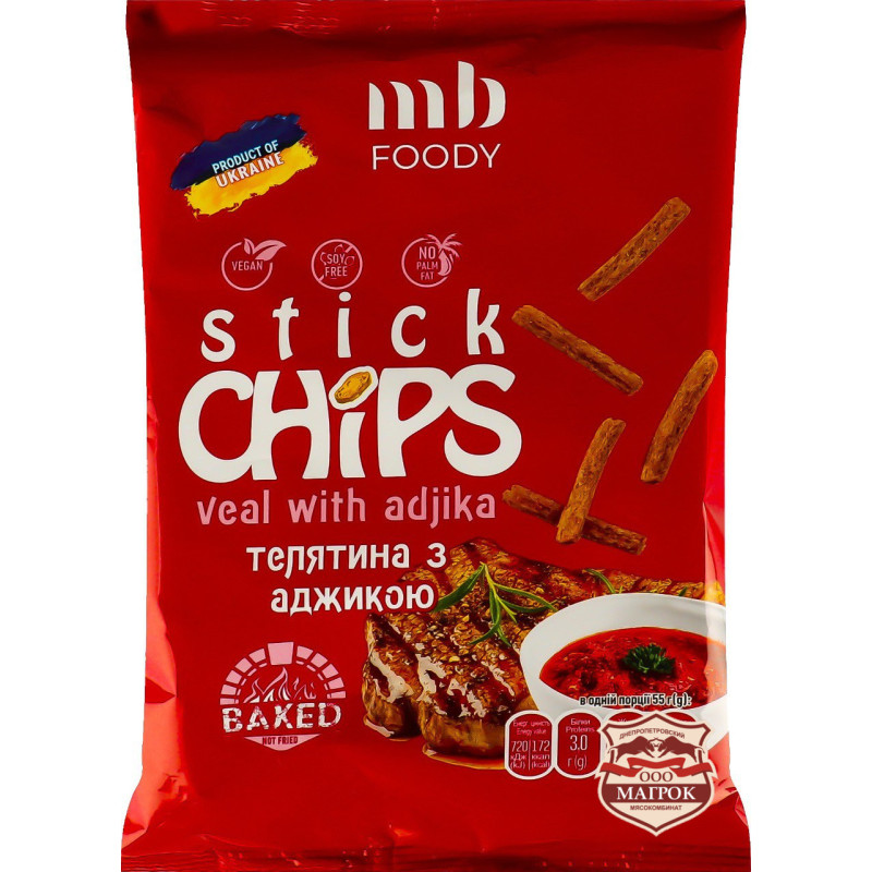 Сухарики Stick  зі смаком телятини з аджикою 55 г/9 шт TM MB Foody