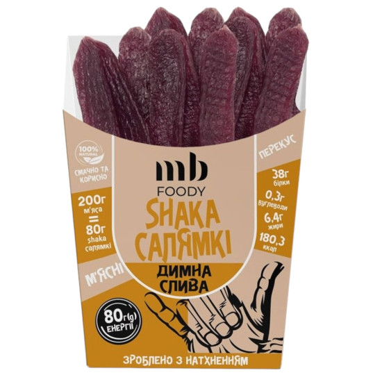 Салямки "Димна слива" курячі в оболонці 80 г/12 шт TM MB Foody Салямки "Димна слива" курячі в оболонці 80 г/12 шт TM MB Foody