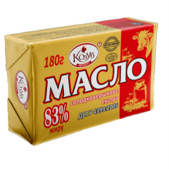 Масло солодковершкове екстра 83% жиру ДСТУ 180 г. / 20 шт ТМ Козуб Регал Масло солодковершкове екстра 83% жиру ДСТУ 180 г. / 20 шт ТМ Козуб Регал