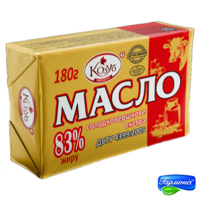 Масло солодковершкове екстра 83% жиру ДСТУ 180 г. / 20 шт ТМ Козуб Регал